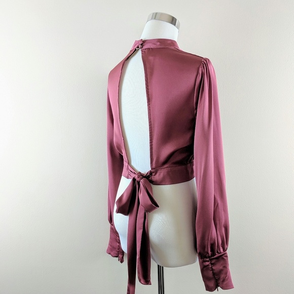 Sexy Satin Look Rose Crop with Deep V Open Back - Picture 3 of 3